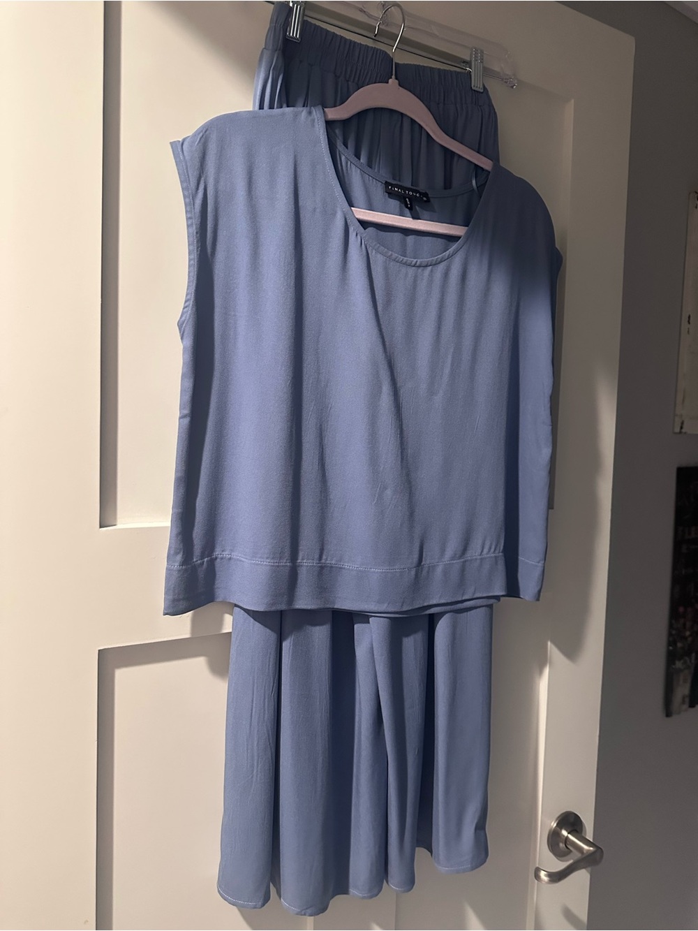 Final Touch Light Blue Sleeveless Blouse & Pants Set with pockets